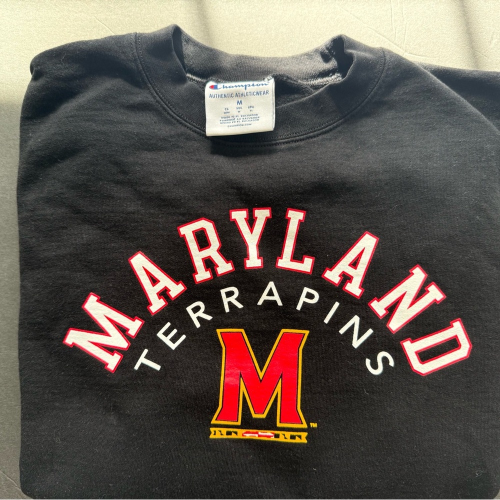 Champion Black Sweatshirt with Red and White Accents